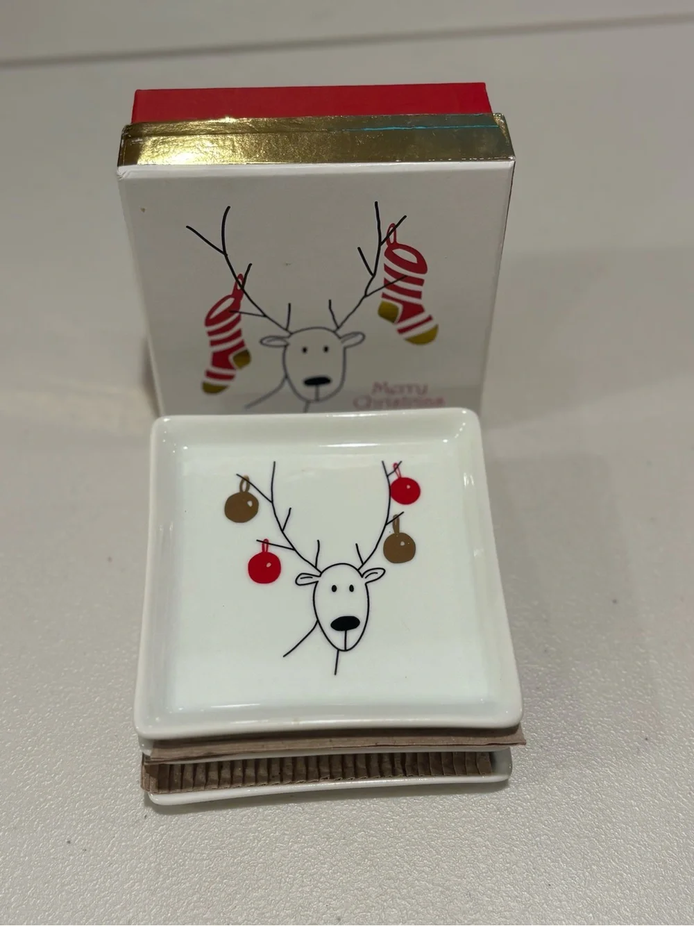 Holiday Reindeer Porcelain Costers- White (Set of 4)